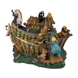 Vintage Noah's Ark Music Box Plays Whistle While You Work 8" Resin Works! *See